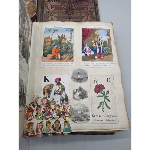 238 - SCRAPBOOKS: a group of 3 19th century scrapbooks, an earlier example containing cut hand coloured en... 