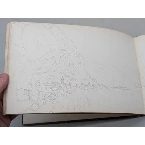 266 - GRAND TOUR SKETCHES: 'Italian Lakes' (so titled to spine), mid-19thc album of pencil sketches, scene... 