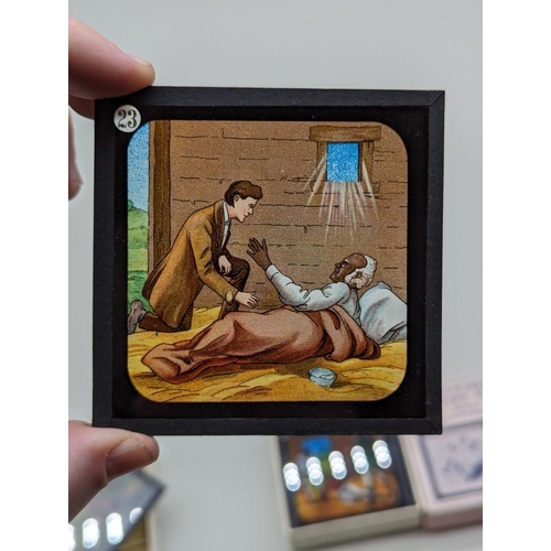 272 - COLOURED LANTERN SLIDES: Uncle Tom's Cabin. Complete, contained in 3 original printed boxes wit... 