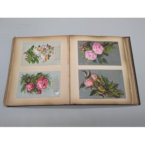 280 - SCRAPBOOK: a Victorian album of chromolithographic scraps and greetings cards, neatly arranged and p... 