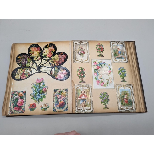 280 - SCRAPBOOK: a Victorian album of chromolithographic scraps and greetings cards, neatly arranged and p... 