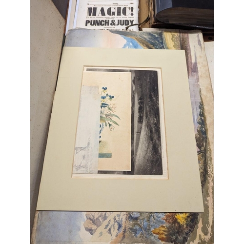 281 - WATERCOLOURS & ENGRAVINGS: a quantity in folio. 