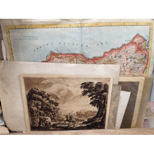 291 - PRINTS, ENGRAVINGS, WATERCOLOURS, PHOTOGRAPHS: a mixed quantity in large box, to include 4 earl... 