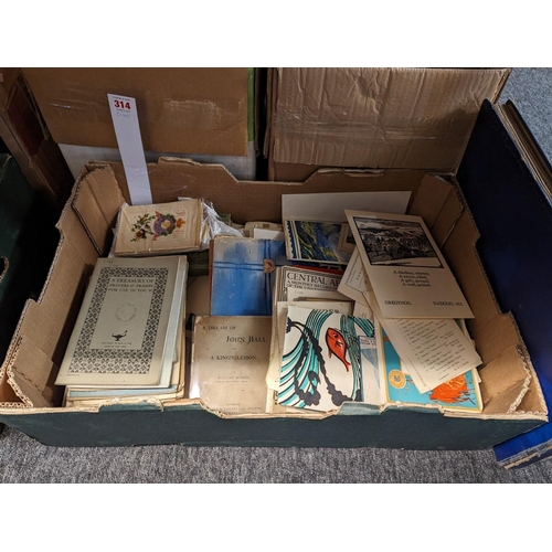 314 - MISCELLANEOUS EPHEMERA: a quantity in one box, to include a group of 11 embroidered World War I... 