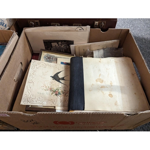 328 - MISC BOOKS & EPHEMERA: a quantity in box, to include 20thc album of mounted letters and photogra... 