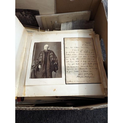 328 - MISC BOOKS & EPHEMERA: a quantity in box, to include 20thc album of mounted letters and photogra... 