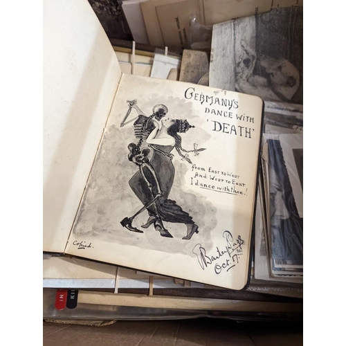 328 - MISC BOOKS & EPHEMERA: a quantity in box, to include 20thc album of mounted letters and photogra... 