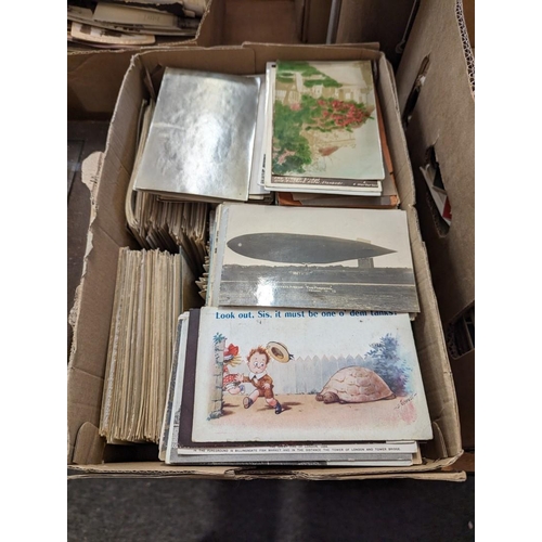 358 - POSTCARDS: a large collection of vintage postcards filling one shoebox, mixed subjects inc. som... 