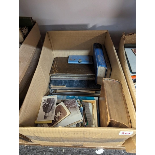 415 - MISCELLANEOUS PHOTOGRAPHY: a quantity in one box, with some books, postcards and correspondence... 