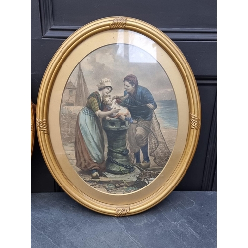 1365 - A pair of gilt framed oval prints, the whole 55 x 45cm. (2)