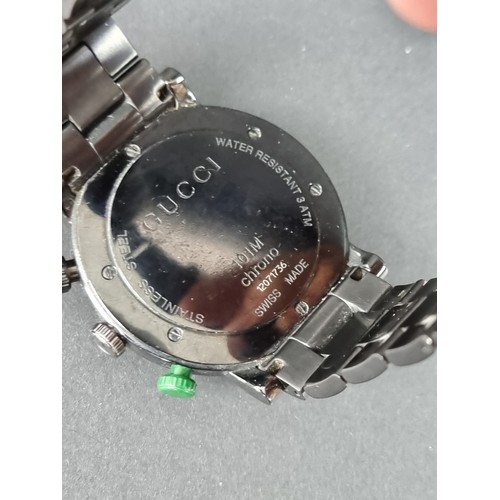 1183 - A Gucci 101M G-Chrono black PVD quartz wristwatch, 44mm; together with another wristwatch. (2)... 