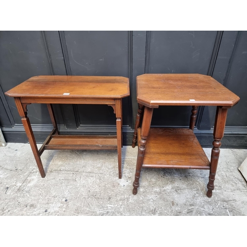 1268 - A late Victorian walnut two tier occasional table, the top 51cm wide; together with another late Vic... 