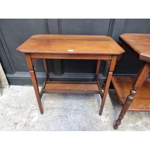 1268 - A late Victorian walnut two tier occasional table, the top 51cm wide; together with another late Vic... 