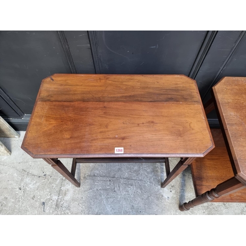 1268 - A late Victorian walnut two tier occasional table, the top 51cm wide; together with another late Vic... 