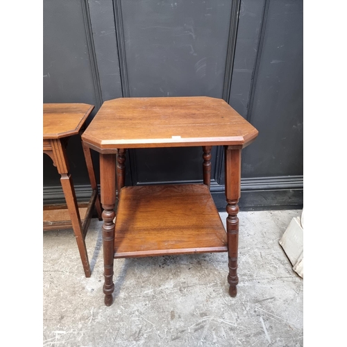 1268 - A late Victorian walnut two tier occasional table, the top 51cm wide; together with another late Vic... 