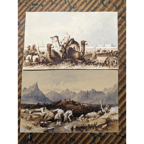 282 - WATERCOLOURS: TANGIER: fine watercolour of camel riders, approx 14 x 22cm, on paper, unsigned, ... 