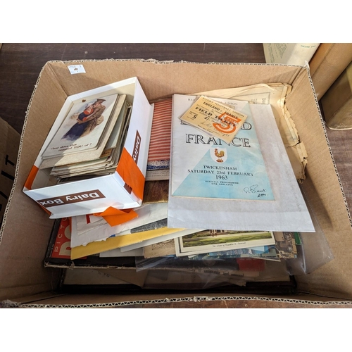 400 - EPHEMERA/POSTCARDS: a quantity in one box, to include programme and ticket stubs for rugby unio... 