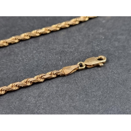 1009 - A 9ct gold ropetwist chain, 45cm long, 12g.