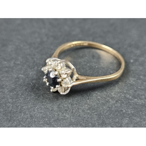 1019 - A yellow metal diamond three stone ring, illusion set, stamped 9ct, size M 1/2; together with a 9ct ... 