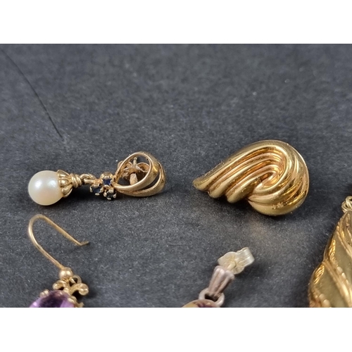 1032 - Three pairs of 9ct gold earrings and ear studs; together with five other pairs of earrings and ear s... 