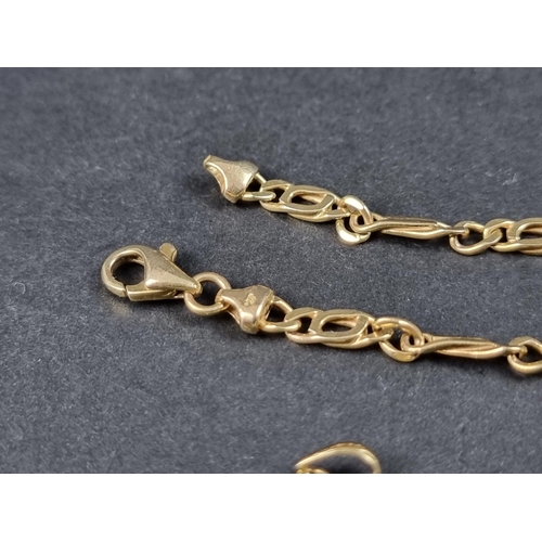 1037 - A 9ct gold bracelet, 19cm, 6.7g; together with two Chinese yellow metal mounted jade pendants. (3)... 