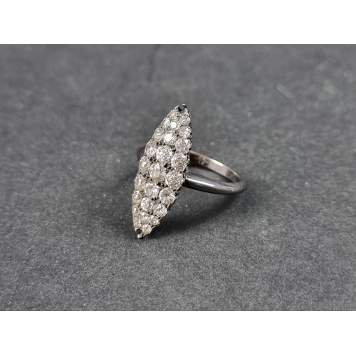 1056 - A marquise shaped diamond cluster ring, set twenty five graduated diamonds, size M.