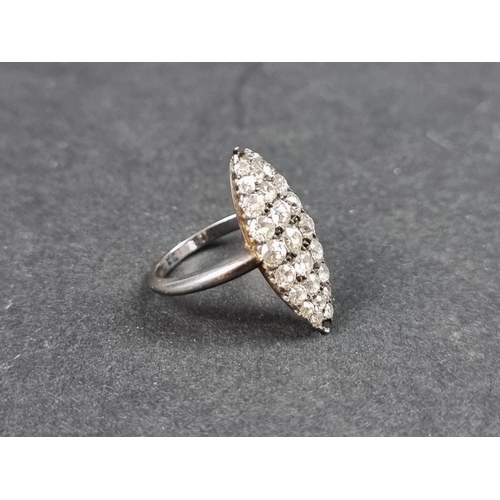 1056 - A marquise shaped diamond cluster ring, set twenty five graduated diamonds, size M.