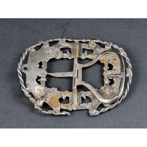 1085 - A large 19th century Dutch white metal belt buckle, .833 standard, 10.5 x 8cm.