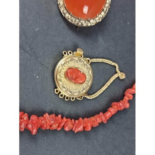 1094 - A graduated coral frond necklace, approx. 44cm long; together with three other items. (4)... 