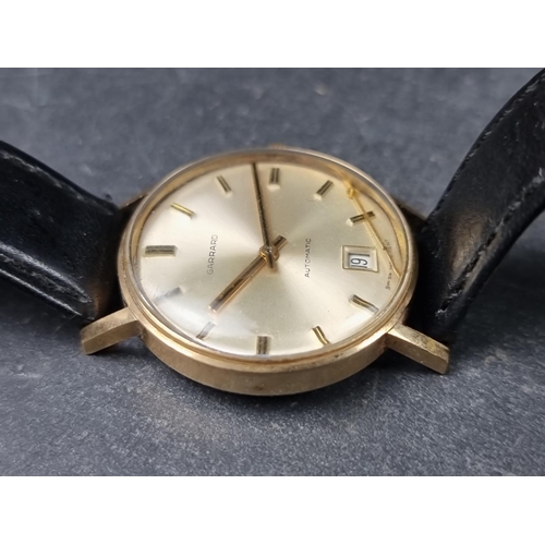 1143 - A vintage Garrard 9ct gold automatic wristwatch, 33mm, Ref. 72890, Cal. MS.R S76, on leather strap.... 