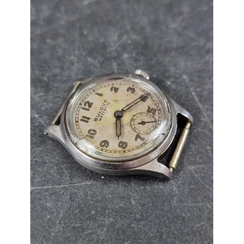 1152 - A 1930s Bulova stainless steel manual wind wristwatch, 29mm, (lacking strap).