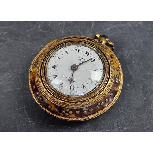 1166 - A 19th century 'Ottoman' gold plated and tortoiseshell triple case verge fusee key wind open face po... 