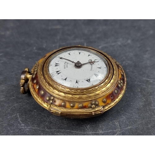 1166 - A 19th century 'Ottoman' gold plated and tortoiseshell triple case verge fusee key wind open face po... 