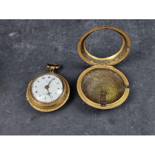 1166 - A 19th century 'Ottoman' gold plated and tortoiseshell triple case verge fusee key wind open face po... 