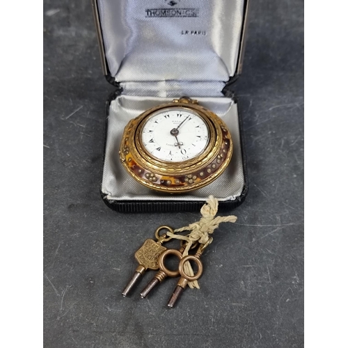 1166 - A 19th century 'Ottoman' gold plated and tortoiseshell triple case verge fusee key wind open face po... 