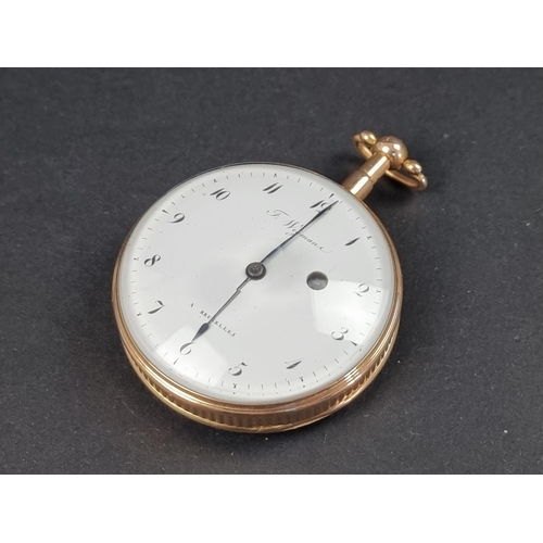 1167 - A Continental yellow metal open faced quarter repeating pocket watch, 55mm, the white enamel dial si... 