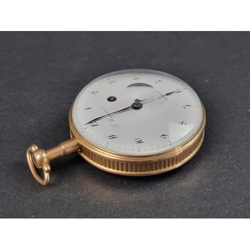 1167 - A Continental yellow metal open faced quarter repeating pocket watch, 55mm, the white enamel dial si... 