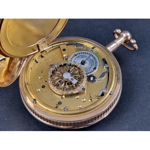 1167 - A Continental yellow metal open faced quarter repeating pocket watch, 55mm, the white enamel dial si... 