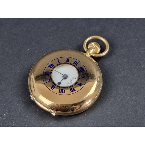 1168 - An 18ct gold half hunter stem wind pocket watch, 49mm, the 3/4 plate movement numbered 403372, Londo... 