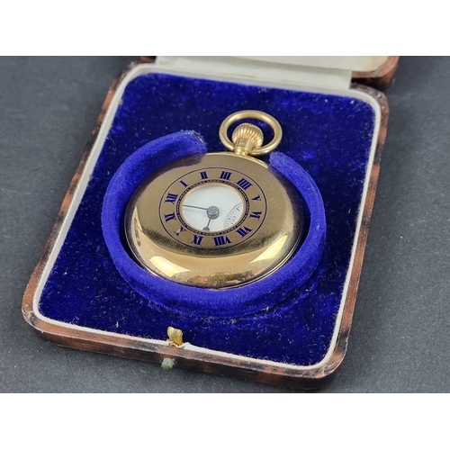 1168 - An 18ct gold half hunter stem wind pocket watch, 49mm, the 3/4 plate movement numbered 403372, Londo... 