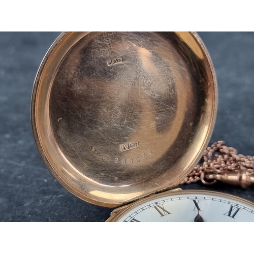 1170 - A 9ct gold hunter stem wind pocket watch, signed Waltham USA, 49mm, the Dennison case hallmarked Bir... 