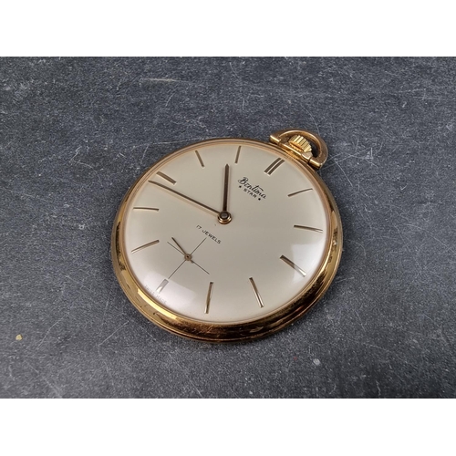 A Bentima Star gold filled open faced stem wind pocket watch 44mm having ETA movement