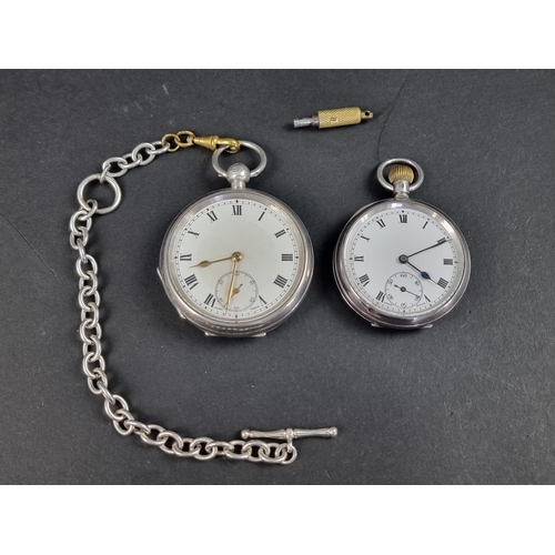 1174 - A silver open faced key wind pocket watch, 52mm, having unsigned Swiss movement, hallmarked Birmingh... 