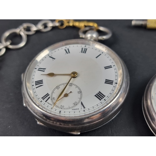 1174 - A silver open faced key wind pocket watch, 52mm, having unsigned Swiss movement, hallmarked Birmingh... 