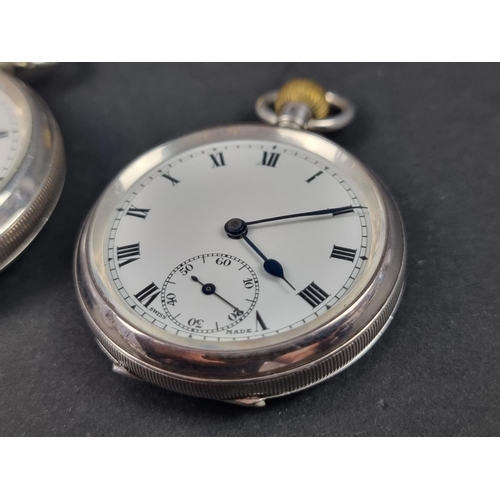 1174 - A silver open faced key wind pocket watch, 52mm, having unsigned Swiss movement, hallmarked Birmingh... 