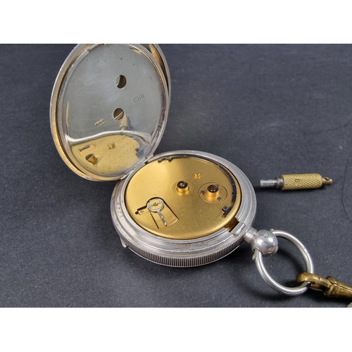 1174 - A silver open faced key wind pocket watch, 52mm, having unsigned Swiss movement, hallmarked Birmingh... 