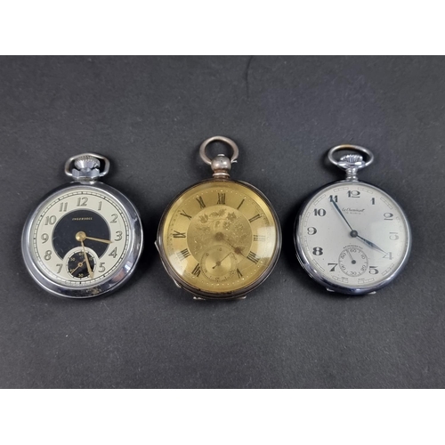 1177 - A Continental open faced key wind pocket watch, 51mm,  stamped 935; together with two open face... 