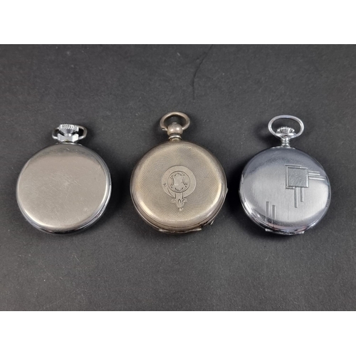 1177 - A Continental open faced key wind pocket watch, 51mm,  stamped 935; together with two open face... 