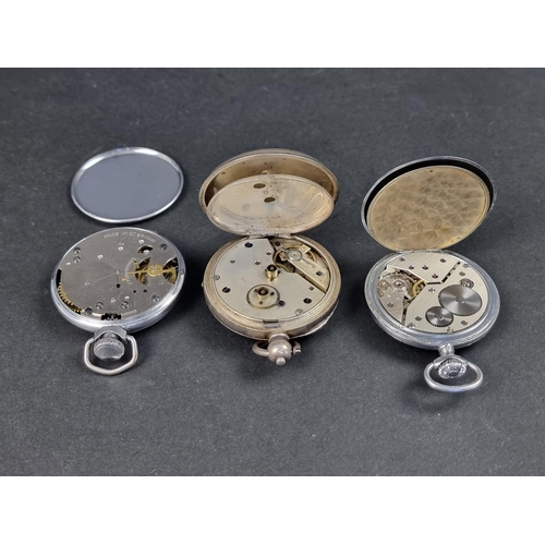 1177 - A Continental open faced key wind pocket watch, 51mm,  stamped 935; together with two open face... 