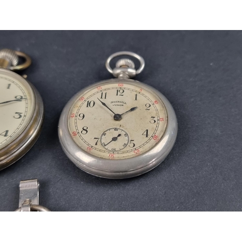 1178 - An open faced key wind pocket watch, 50mm, the case stamped 'fine silver'; together with three other... 